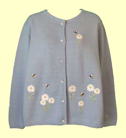 Periwinkle Cardigan Sweater with Little Daisy Bee design